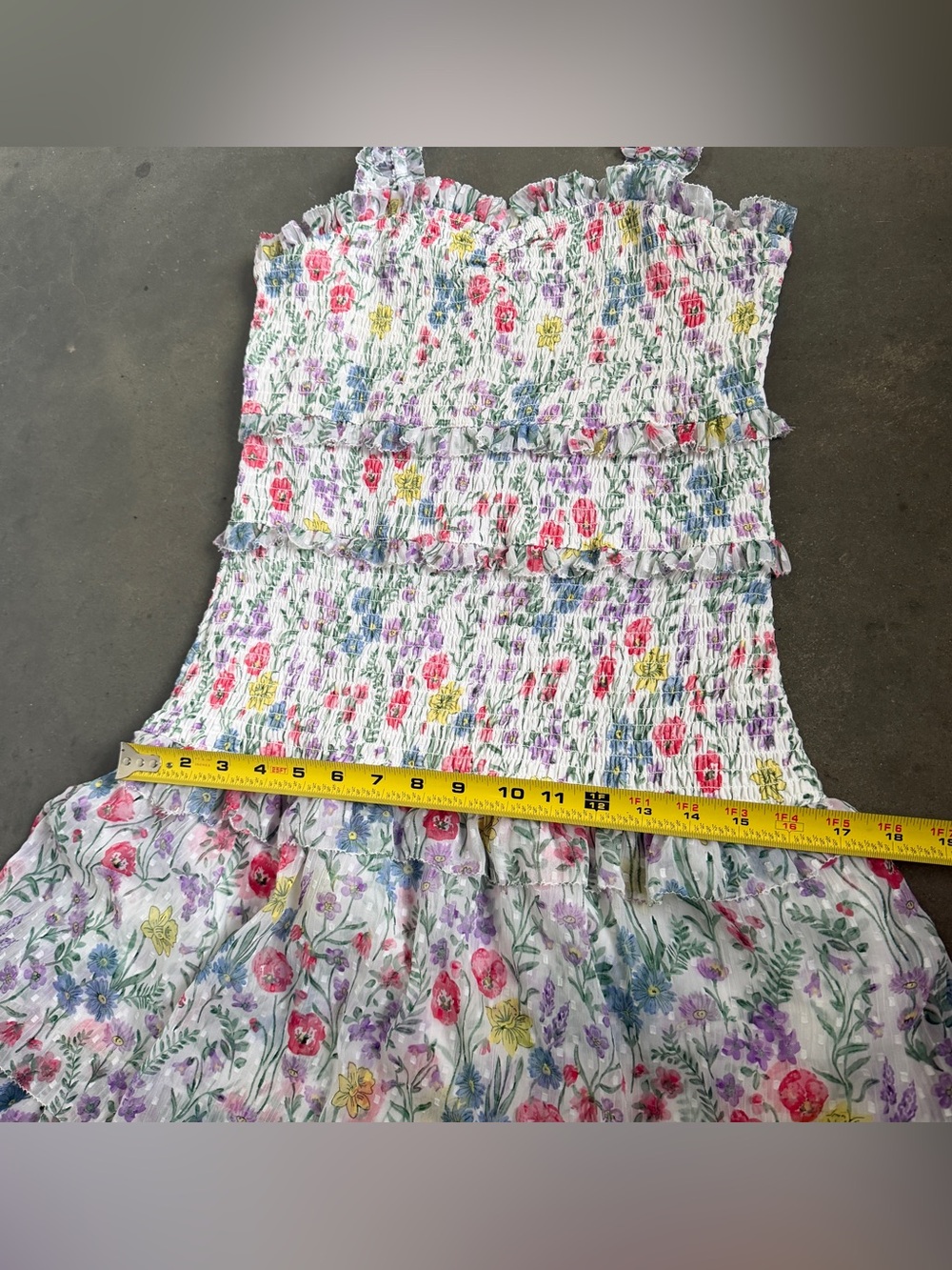 SAYLOR Floral Smocked Tiered Dress White Pink & Yellow Floral Ruffle Small - Picture 12 of 14